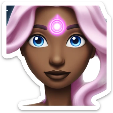 magical diva with thin pink andromedan skin long hair and blue eyes glowing third eye sticker