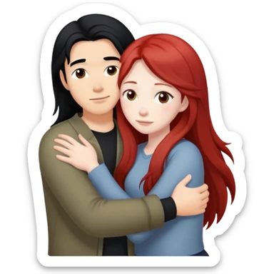 asian guy with long black hair hugging natural red haired girl sticker