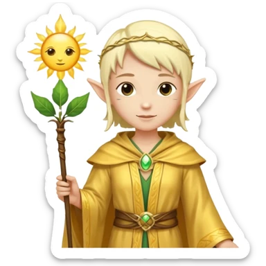 {
      "type": "human",
      "look": "light elf healer, golden robe, staff with leaf and sun",
      "description": "a light elf healer wearing a golden robe and holding a staff with leaf and sun"
    } sticker