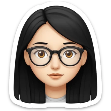 girl with long black hair, brown eyes, wearing glasses sticker