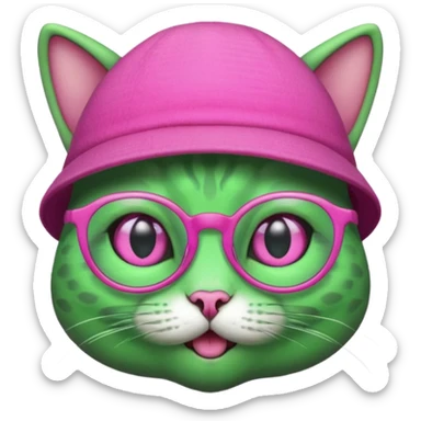 alien cat with pink hat  and spectacles sticker