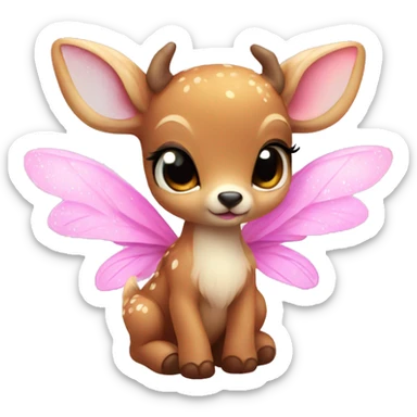 baby deer with fairy wings and a pink bow around its neck  sticker