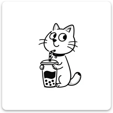 hand drawn doodle of a cat with boba tea sticker