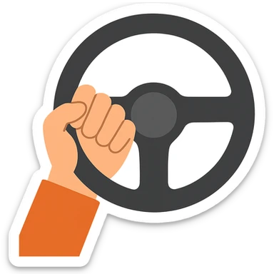flat toon style hand gripping a steering wheel, focus on fingers sticker