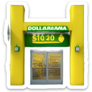 “Exterior of a Dollarama store with the bright green facade, bold yellow Dollarama sign, large front windows, and entrance doors, capturing the look of a budget-friendly retail store.” sticker