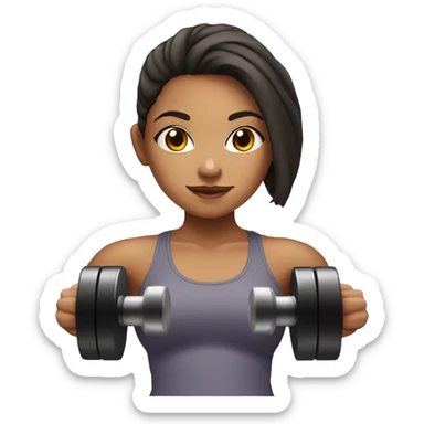 Mixed race girl at the gym holding a dumbbell sticker