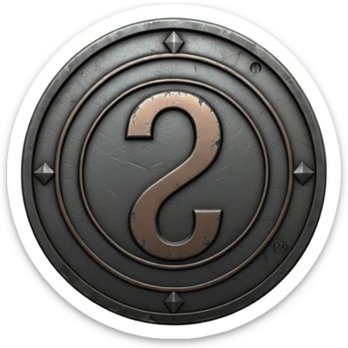 Minimal emoji, gothic metal coin made of black steel, engraved number 2 at the center, ancient industrial aesthetic, worn metal texture, no glow, no neon, flat emoji design, centered, transparent background sticker