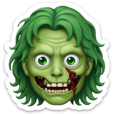 zombi emoji man with a wavy medium hair, mouth, nose, green skin, black shirt sticker