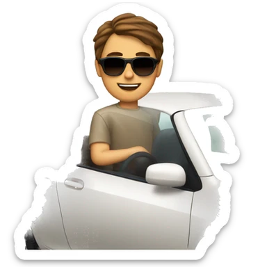 boy with brown hair and sunglasses driving a 1995 white toyota corolla sticker