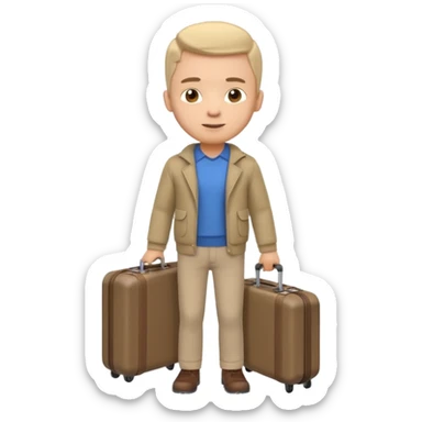 man carrying a suitcase portrait, head and shoulders only, suitcase handle visible near shoulder, casual travel outfit, confident expression, travel vibe, 3D cartoon style, mobile game icon style, clean background, no text, no watermark sticker