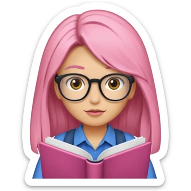 Estudante de cor parda cabelo cacheado loiro escuro de óculos segurando um caderno rosa sticker