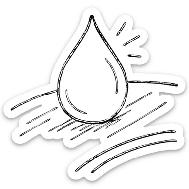 hand-drawn outlined icon of a light blue or silver water droplet sliding on glossy black paint of a high-end vehicle, subtle repellent effect with lines, clean and modern sticker