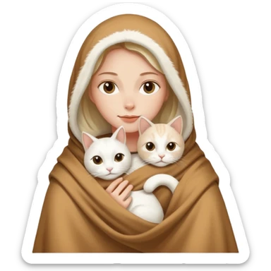 Beyaz kedi ve bayan elinde kahve battaniye sticker