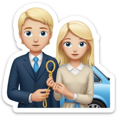 crea un emoji con esos 3 en conjunto👫🏻🪢🚘 & que la chica sea rubia y tenga pecas en la cara y tenga los ojos azules sticker