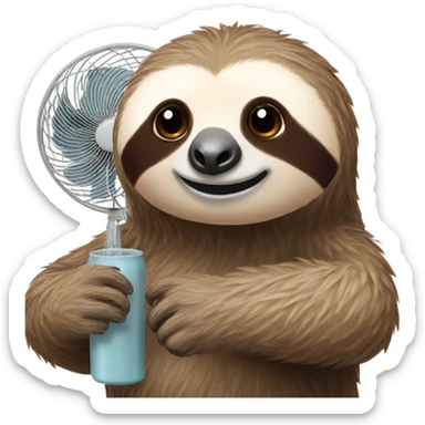 cute sloth cooling down heat in front of big fan sticker
