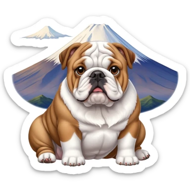 English bulldog gazing at Mount Fuji sticker