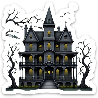 Adams family morbid haunted 6 story tall haunted dream house with complete wrap-around porch  sticker