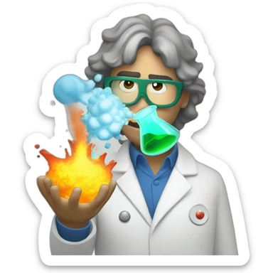 scientist with a conical flask experiencing a big explosion sticker
