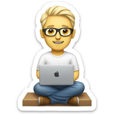 white-skinned male product designer sitting with macbook sticker