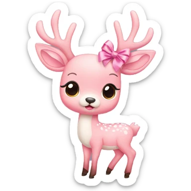 Baby pink deer with ribbon sticker