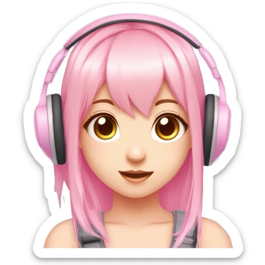 FAIR SKIN GAMER GIRL WITH PINK STRAIGHT HAIR gamingheadset pink kawaii gamer shiny blushing cute kawaii pastel anime trending style pink gaming headset gamergirl pastelcore girl gamer sticker