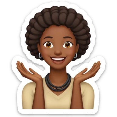 a black woman with her hands crossed in front of her neck laughing sticker