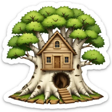house inside a large birch tree trunk sticker