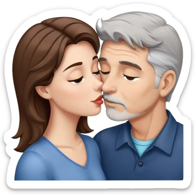 Brown haired woman kissing grey haired man sticker
