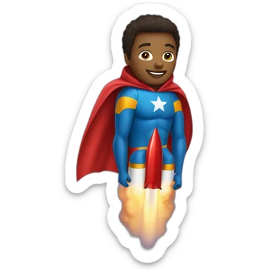 person dressed with a superhero cape riding on a rocket sticker