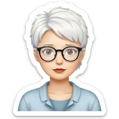 White woman with short white messy hair with glasses sticker
