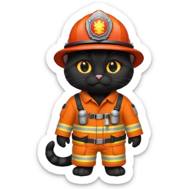 black cat in firefighter suit sticker