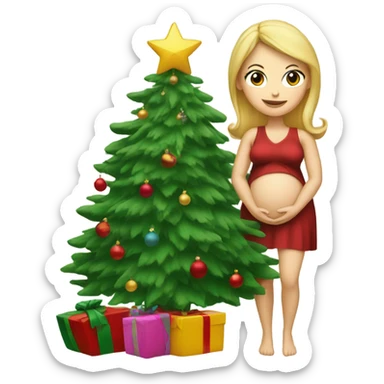 blonde pregnant woman at the Christmas tree sticker