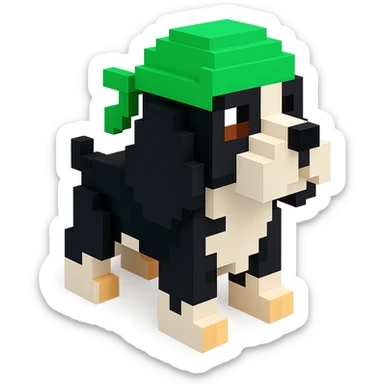 A black and white Russian Cocker Spaniel puppy wearing a green durag, facing right sticker