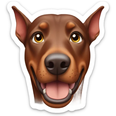 Red Doberman without cropped ears face facing front happy eyes sticker
