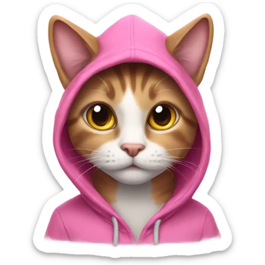 A cat in a pink hoodie  sticker