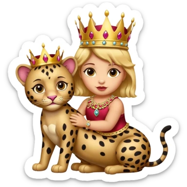 Big mom panther and a little baby panther both wearing gold and ruby crowns sticker