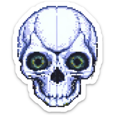a skull with protruding eyes sticker