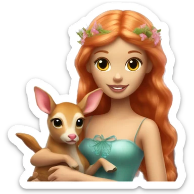 Beautiful ginger Barbie fairy with a fawn sticker