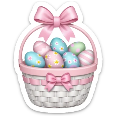 white basket with a light pink bow and full of light pink easter eggs  sticker