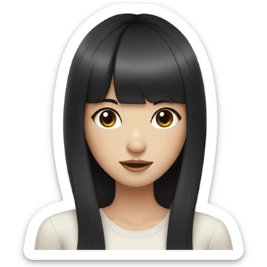 Beautiful girl,Black hair,long hair,Bang hair,Black eyes,Korean sticker