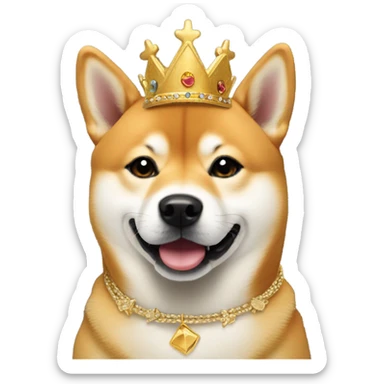 protrait side view of a cute doge with golden crown and necklace sticker