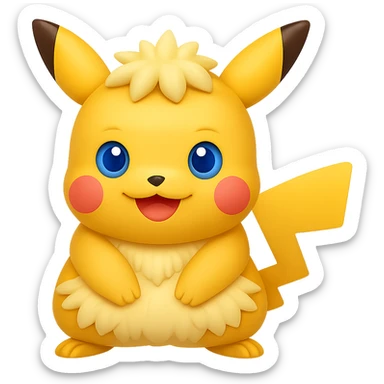 Make Pikachu with blue eyes, simple and cute, in the style of Apple emojis, no background. Keep the original Apple emoji style but change the eye color to blue. sticker