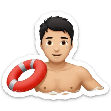 Lifeguard male tanned skin Teenager with Black messy hair swimming to rescue someone sticker