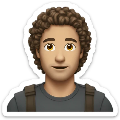 men barbed curly brunette long hair sticker