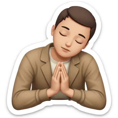 person lying face down on the ground with hands together in prayer, simple and clear sticker