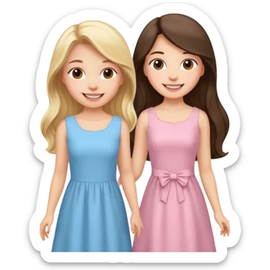 pride and prejudice happy blonde girl in light blue dress and long haired brunette girl in light pink dress sticker