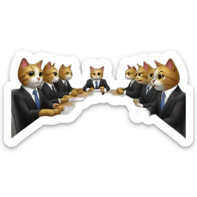 cats in business suits sit at the table at a meeting sticker