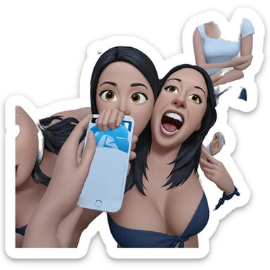 girls in bed with phone sticker