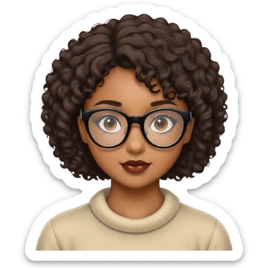 brown skinned girl with short curly hair and black glasses sticker