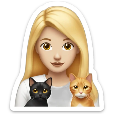 blonde-haired woman with a white and black and orange cat sticker